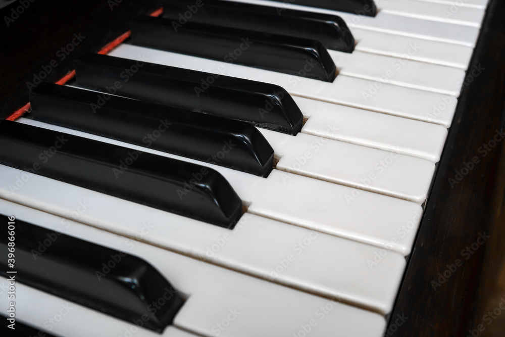 Classical piano keyboard, black and white keys of musical instrument Classical piano keyboard, black and white keys of musical instrument