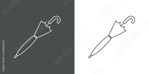 Logotipo paraguas de caballero cerrado con lineas en fondo gris y fondo blanco