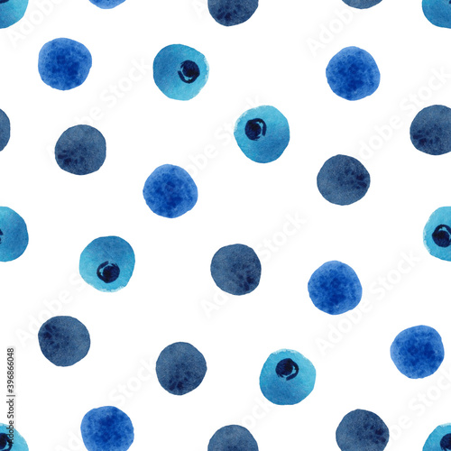 Seamless pattern with blue berries on a white background.