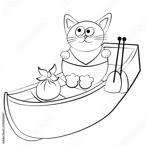 Cat in a boat in black and white photo