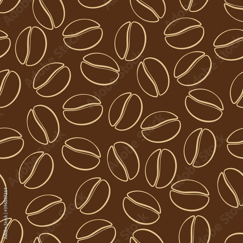 Brown coffee beans. Coffe seamless vector pattern. Suitable for wrapping paper, fabric printing, coffee shop, restaurant, cafe