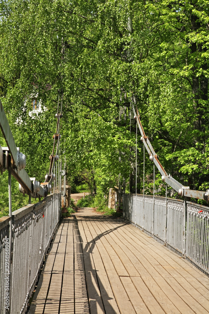 Obraz premium Cable-stayed bridge over Desna river near Troitsk town - Troitsky administrative okrug of federal city of Moscow. Russia