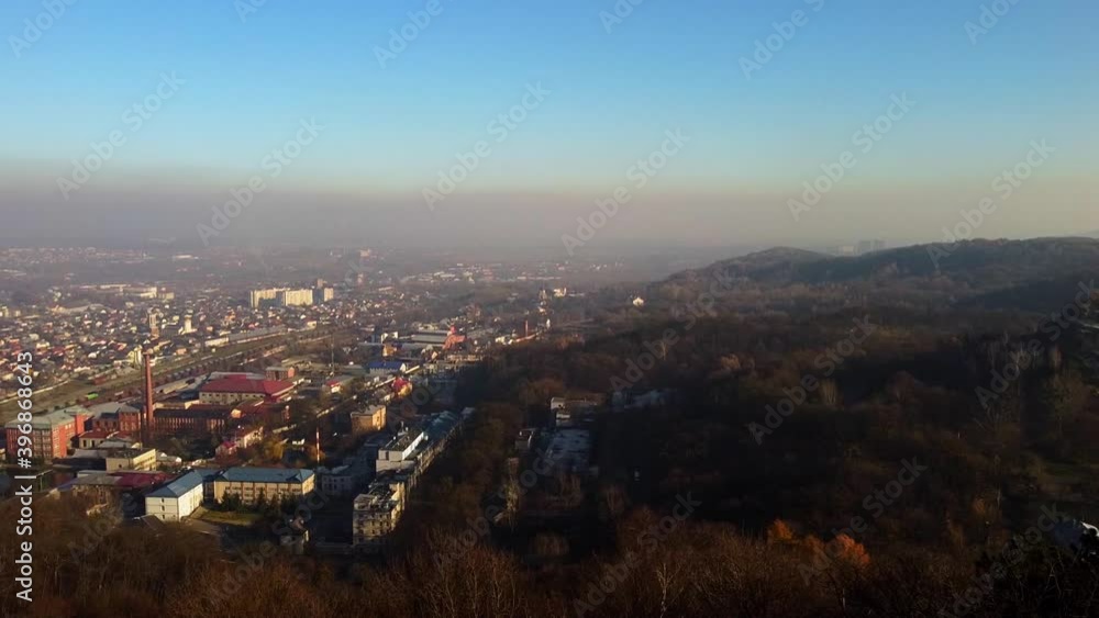 Aerial view of a drone flying over the city. Aerial view of a drone flying over the city.
