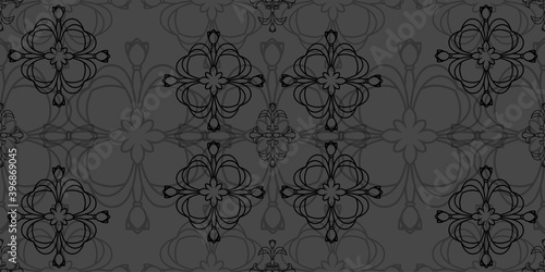 Black floral damsk onament seamless patternon color background. Design for fabric, apparel textile, book, interior, wallpaper