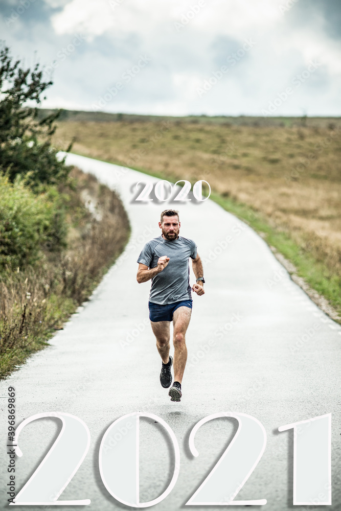 man running to 2021 new year