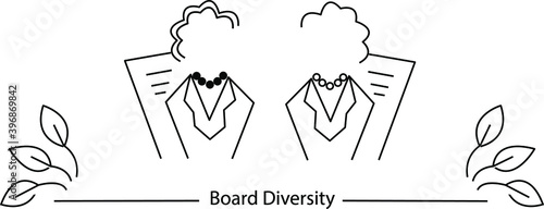 Board Diversity concept - female and minority diverse directors requirements. ESG concept of environmental, social and governance; sustainable development. Vector line art illustration 10 EPS