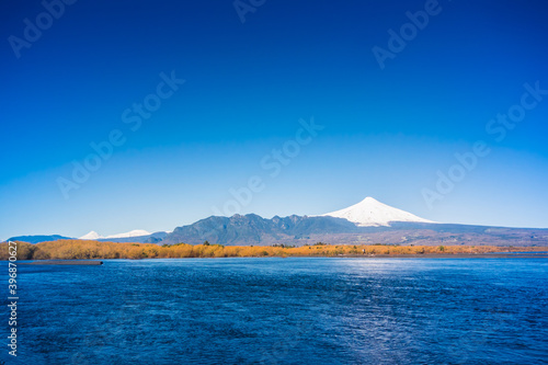 View to Villarrica Volcano from Quelhue beach, Pucon - Chile.