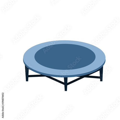 Trampoline. Sports equipment for jumping. Blue Toy for recreation and children entertainment. Flat cartoon illustration isolated on white background