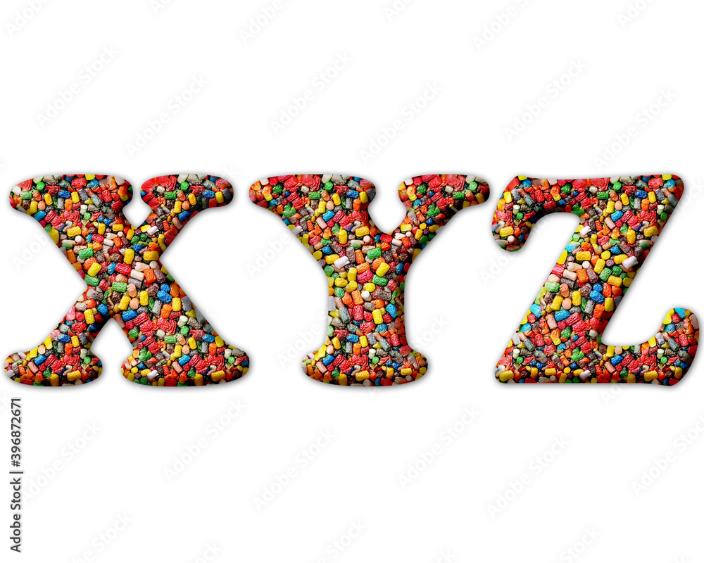 xyz letter logo, Alphabet Candies sweets Abc, 3d illustration	
