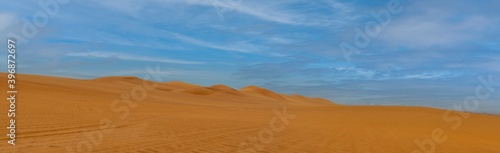 Middle East orange sand dunes desert panorama 