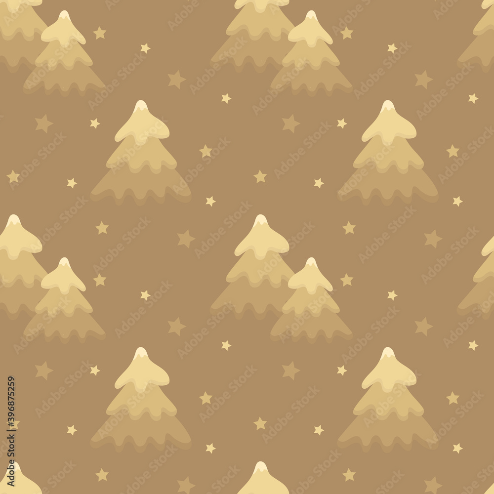 Seamless Christmas pattern with Christmas trees and stars of gold color on a golden background. Festive background for Christmas cards and banners, holidays christmas decoration, wrapping design. Seamless Christmas pattern with Christmas trees and stars of gold color on a golden background. Festive background for Christmas cards and banners, holidays christmas decoration, wrapping design.