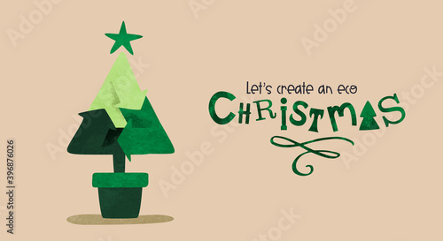 Green christmas pine tree recycle symbol concept
