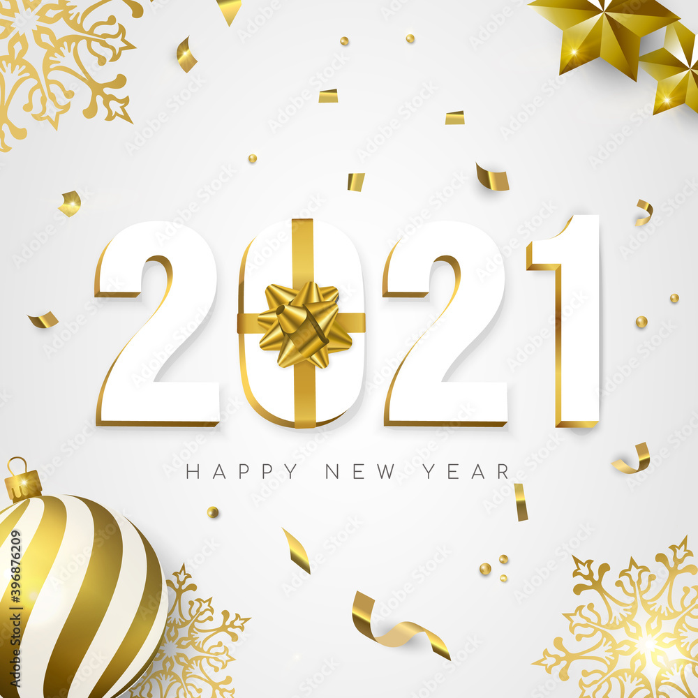 Fototapeta premium 2021 New year card gift holiday gold decoration