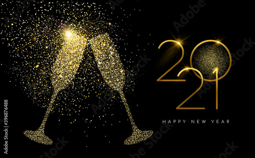 New Year 2021 gold glitter champagne toast card
