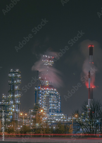 oil refinery at night 