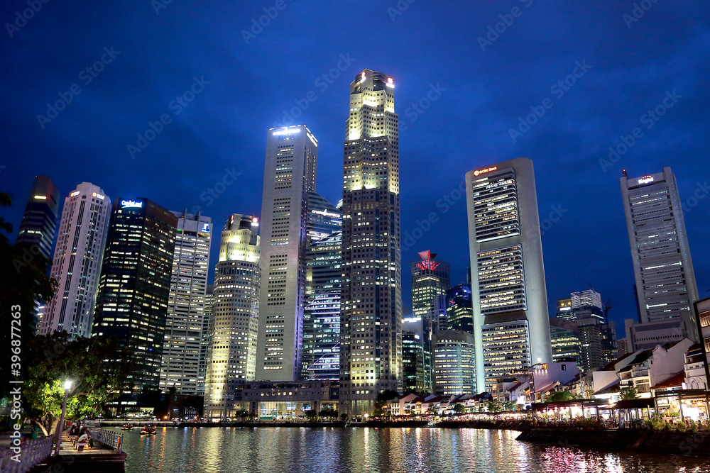 Singapore skyline from boat quay and all the building trails Skyscraper Singapore skyline from boat quay and all the building trails Skyscraper