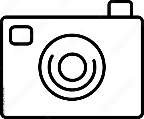 black outline icon of photocamera in simple style