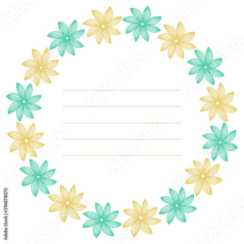 Vector floral color frame. Pattern of round stylized inscription