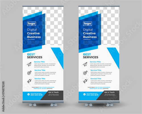 Corporate Rollup Banner, Blue Roll Up Banner template vector illustration, 