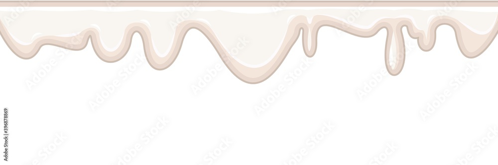 Flows of white liquid. Dairy, yogurt, ice cream or milk. White paint flowing down thick. Custard. The drops are slipping. The isolated object on a white background. Frame. Vector Flows of white liquid. Dairy, yogurt, ice cream or milk. White paint flowing down thick. Custard. The drops are slipping. The isolated object on a white background. Frame. Vector