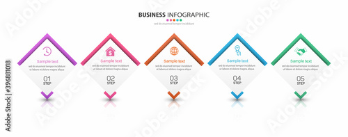 Business vector infographic template for diagram, graph, presentation and chart with 5 options, parts, steps or processes