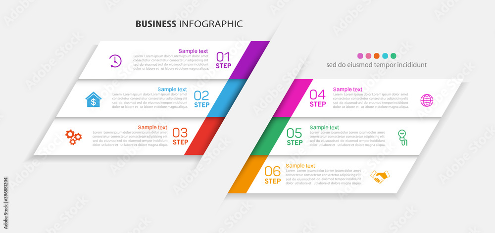 Vector infographic design with icons and 6 options or steps. Infographics for business concept. Can be used for presentations banner, workflow layout, process diagram, flow chart Vector infographic design with icons and 6 options or steps. Infographics for business concept. Can be used for presentations banner, workflow layout, process diagram, flow chart