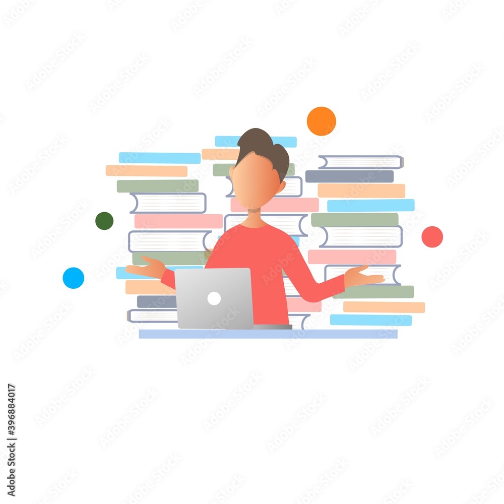 Newbie concept vector illustration. Unexperienced man character with laptop flapping away helplessly. Newbie vector character isolated. Newbie concept vector illustration. Unexperienced man character with laptop flapping away helplessly. Newbie vector character isolated.