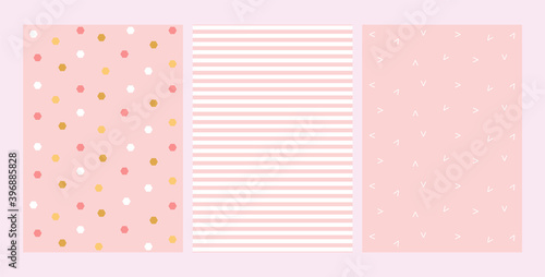 Fototapeta Naklejka Na Ścianę i Meble -  Fashion collection of seamless patterns, design for decoration, wrapping paper, print, fabric or textile, stylish set patterns with elegant ornaments, lovely cards, pink, vector illustration
