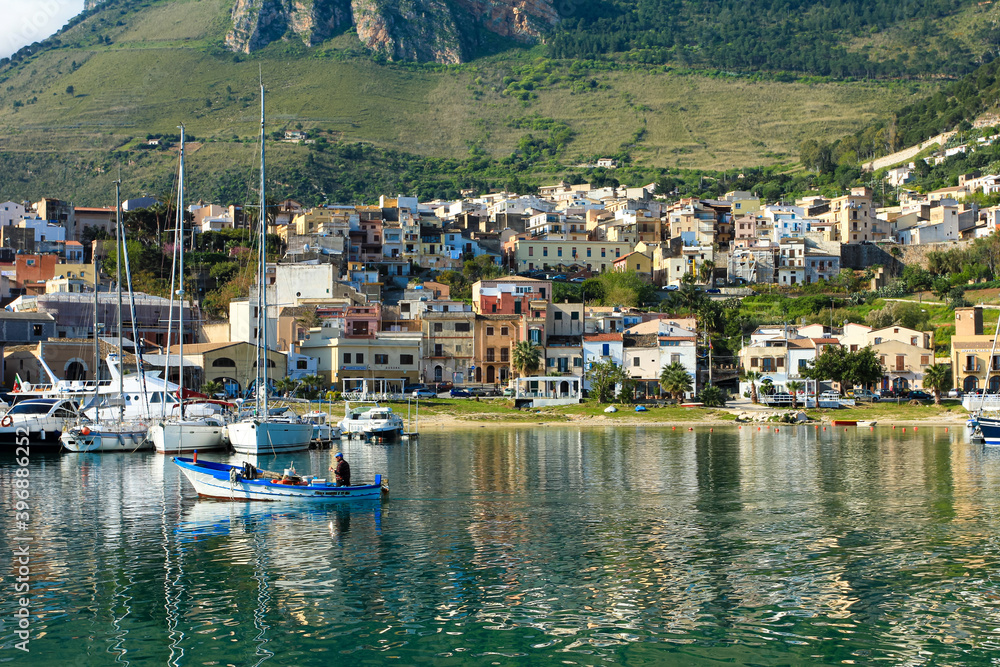 Castellamare del Golfo, Sicily, Italy marina bay in the morning. 