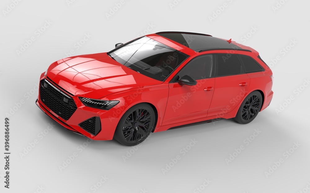 Obraz premium Red wagon sport car Back view isolated on white background