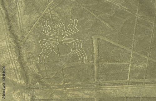 Peru, the famous Nazca lines seen from an airplane. The spider