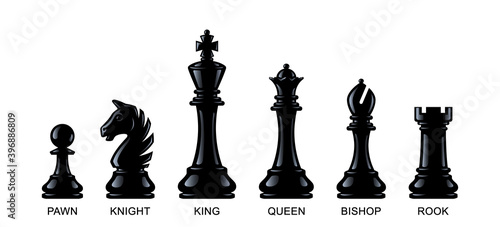 Leinwand Poster Chess pieces isolated on a white background