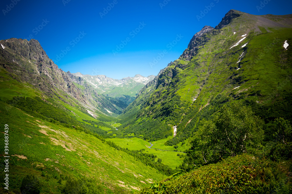 Fototapeta premium Beautiful mountain landscape with forest at Caucasus mountains.