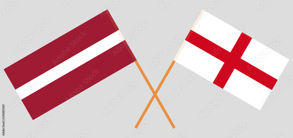 Crossed flags of Latvia and England
