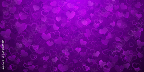 Background of translucent small hearts in purple colors. Valentine's day illustration