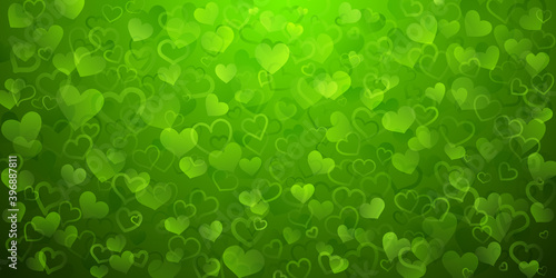 Background of translucent small hearts in green colors. Valentine's day illustration