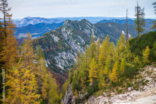 Beautiful autumn for hike in the mountains. Triglav national park in Kranjska Gora  Slovenia.