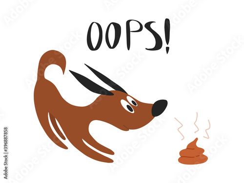 Cute cartoon sign or table, banner colorful vector illustration. Clean up poop after your dog.