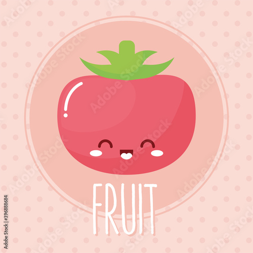 tomato kawaii fruit with a smile and fruit lettering