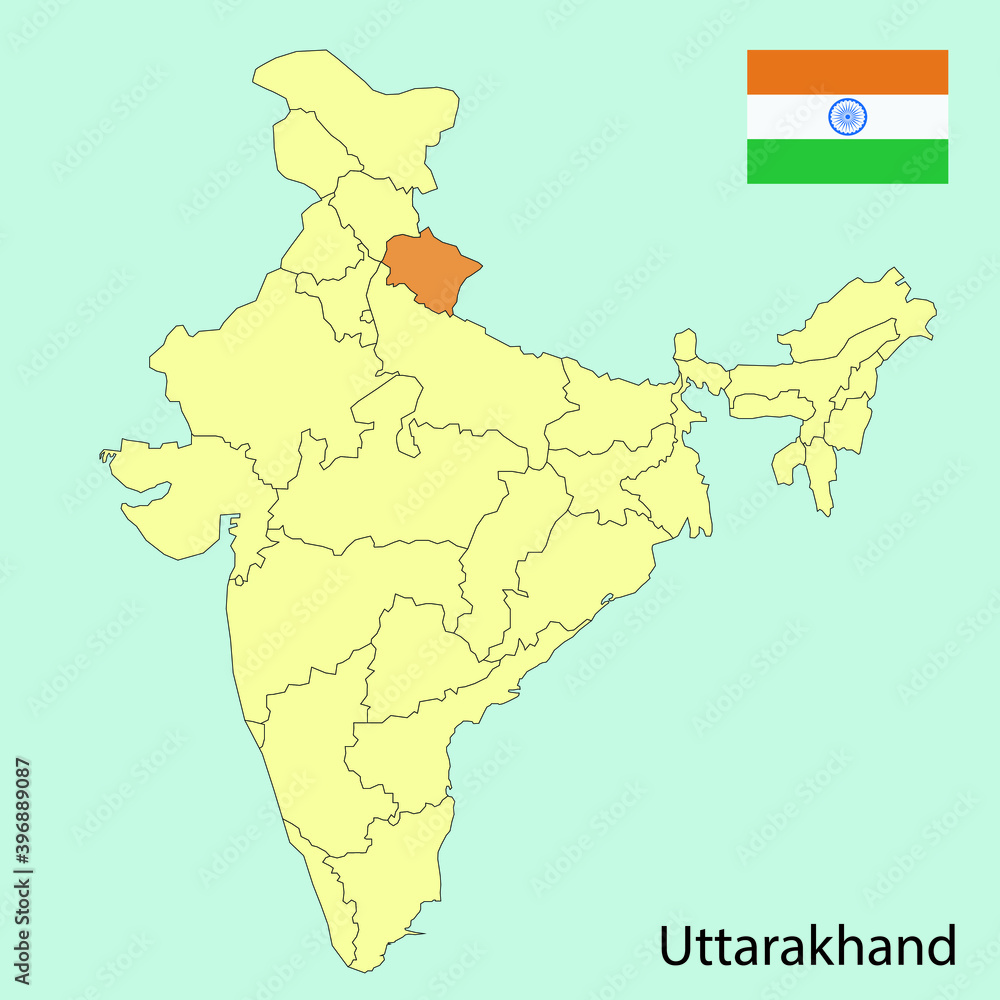 map of india, uttarakhand, flag, vector illustration Stock Vector ...