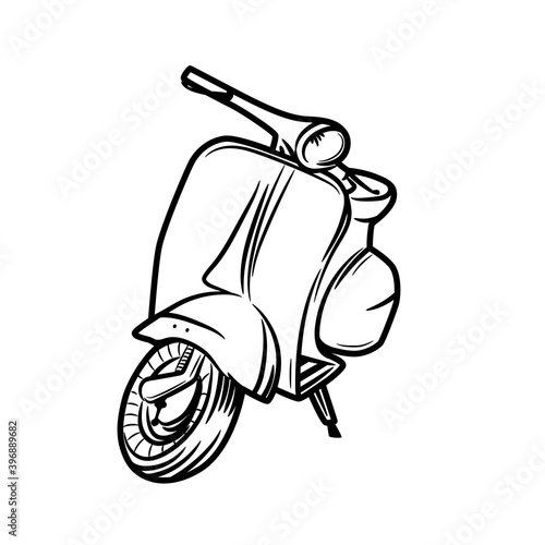 The scooter facing us with the steering wheel turned.Illustration for a motorcycle shop  