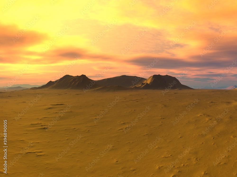 A beautiful and inspirational desert mountain landscape at sunset