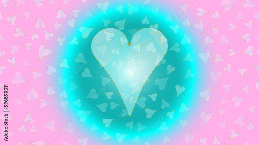 Cheerful abstract beautiful loving tender bright heart in a bubble, circle, glowing neon ball festive favorite unique heart. Back background illustration