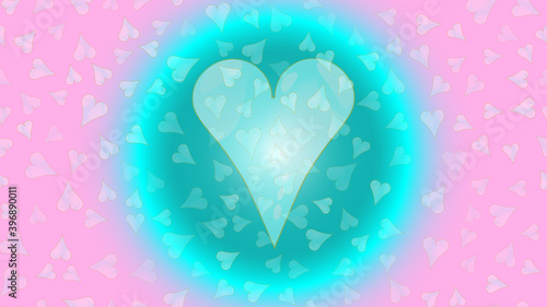 Cheerful abstract beautiful loving tender bright heart in a bubble  circle  glowing neon ball festive favorite unique heart. Back background illustration