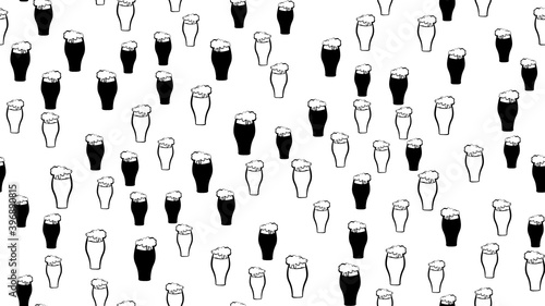 Texture seamless pattern of many colored glasses of mugs with frothy beer cold light dark lager and stout porter. Pattern for the label. The background. illustration