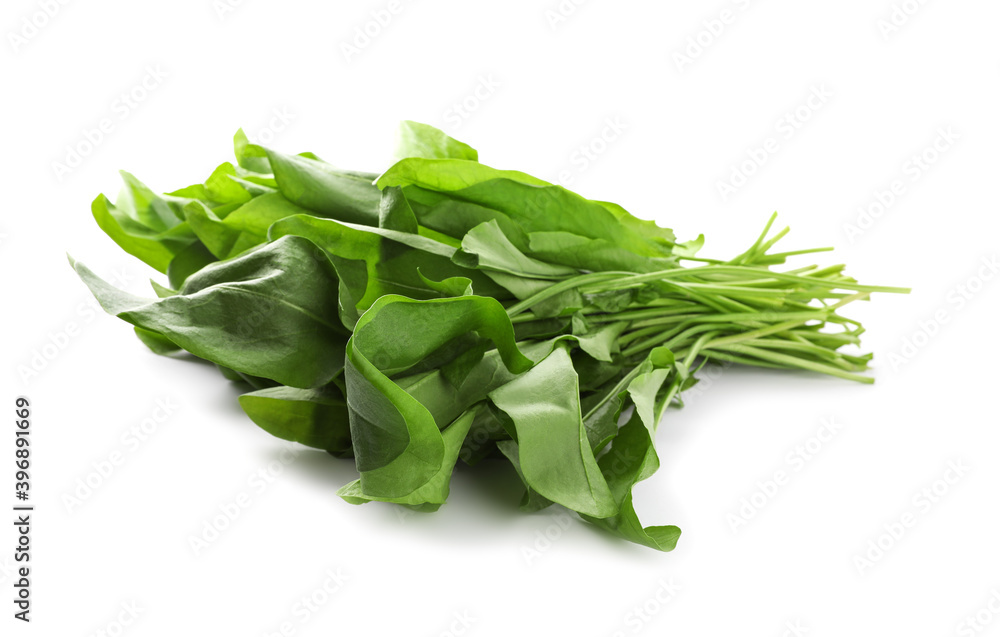 Bunch of fresh green sorrel leaves on white background Bunch of fresh green sorrel leaves on white background