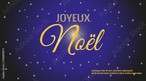 Joyeux Noel  Merry Christmas in French against fabulous starry sky. Vector illustration for design of postcards  stories  banners  sales.