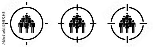 Crowd or group icon in target crosshair. Focus on, targeting people concept