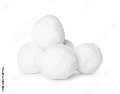 Round snowballs isolated on white. Winter activities