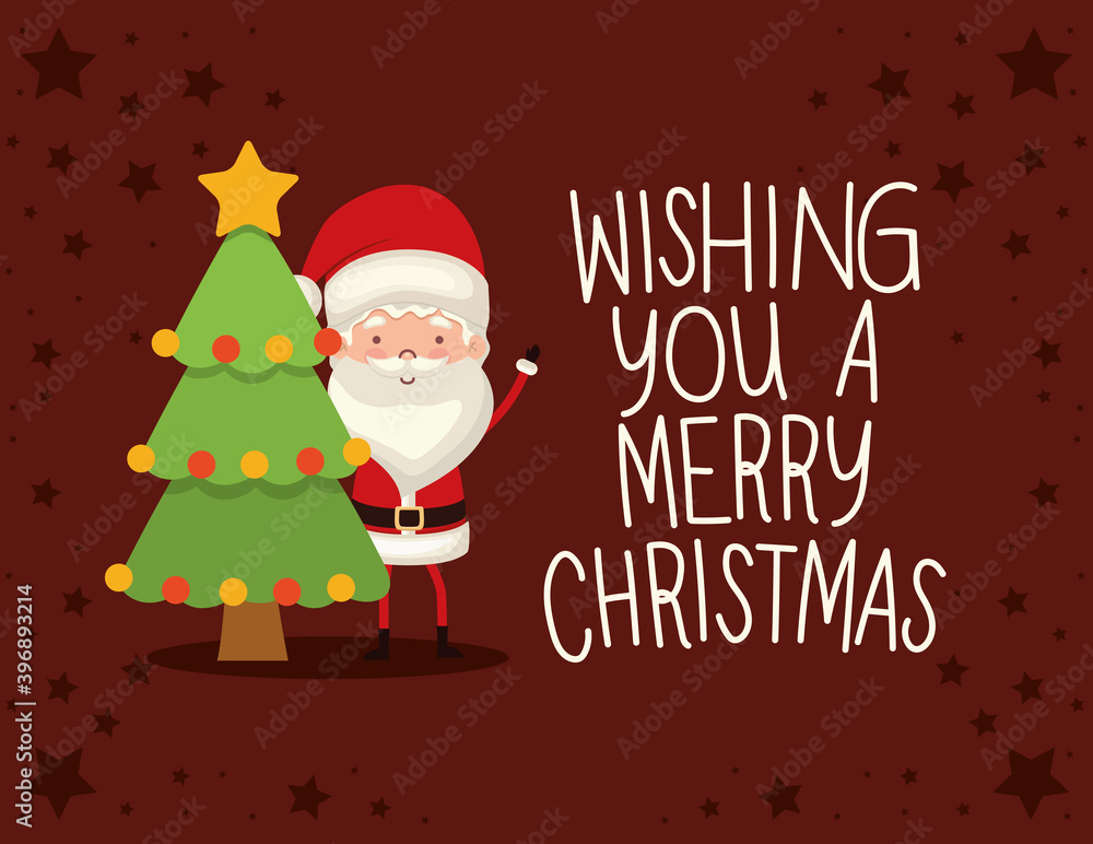 wishing you a merry christmas letterin with santa claus and one tree wishing you a merry christmas letterin with santa claus and one tree